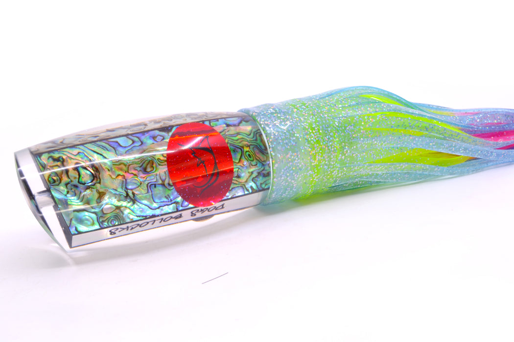 Bonze Lures Paua Shell Red Eyes Dog Bollocks 16" 20oz Skirted Ice Blue/Rainbow