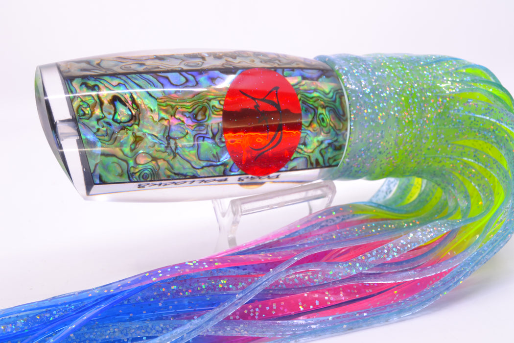 Bonze Lures Paua Shell Red Eyes Dog Bollocks 16" 20oz Skirted Ice Blue/Rainbow