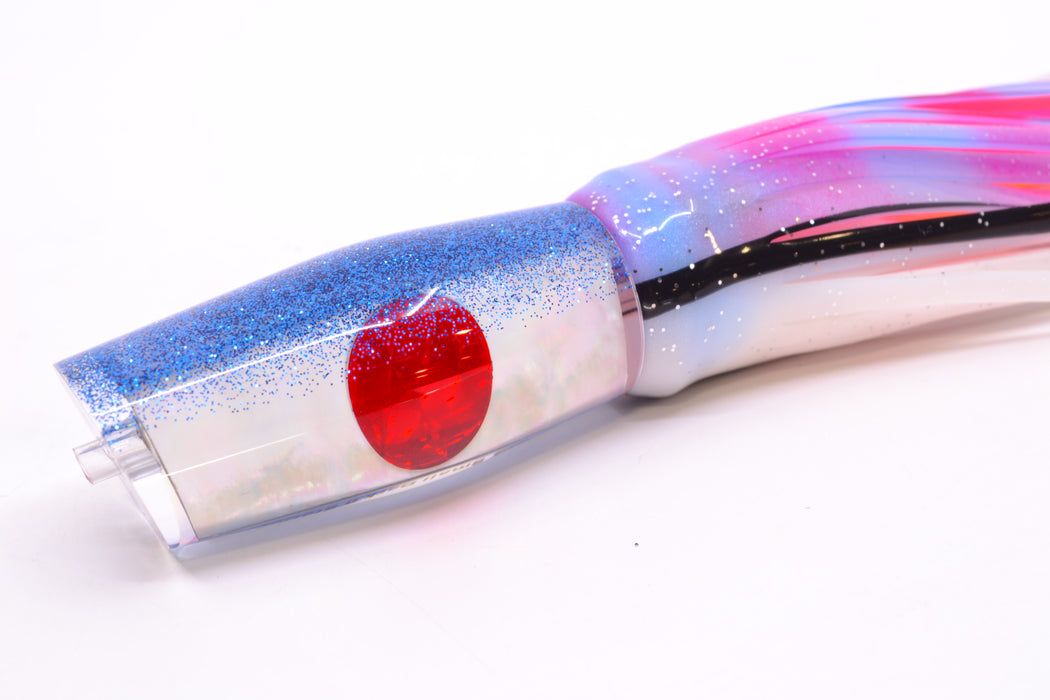 Moyes Lures White MOP Blue Glitter Back Small Dark-N-Stormy 9" 4.5oz Skirted *SCRATCHED*