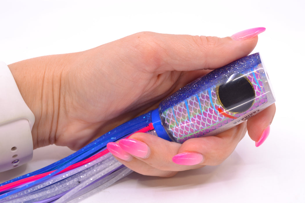 Amaral Lures Purple Pearl Rainbow Scale Ice Blue Stripes Blue Back Black Eyes Caninana 11" 4oz