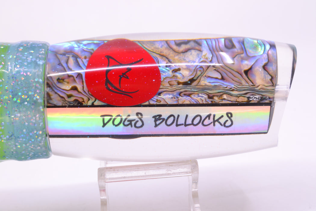 Bonze Lures Paua Shell Red Eyes Dog Bollocks 16" 20oz Skirted Ice Blue/Rainbow