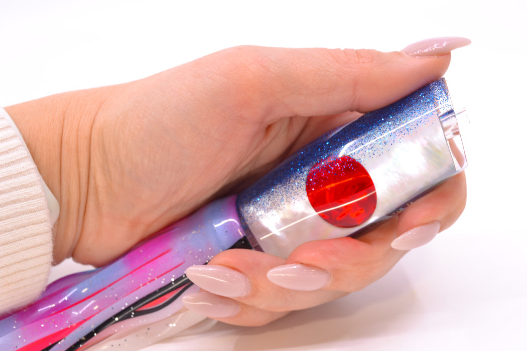 Moyes Lures White MOP Blue Glitter Back Small Dark-N-Stormy 9" 4.5oz Skirted *SCRATCHED*