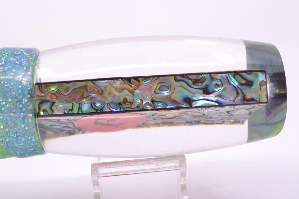 Bonze Lures Paua Shell Red Eyes Dog Bollocks 16" 20oz Skirted Ice Blue/Rainbow