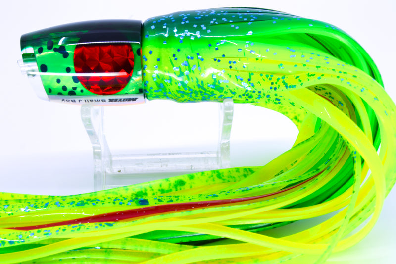 Moyes Lures Mahi MOP Green Back Red Eyes Small J-Boy 9" 5oz Skirted Mahi GZE