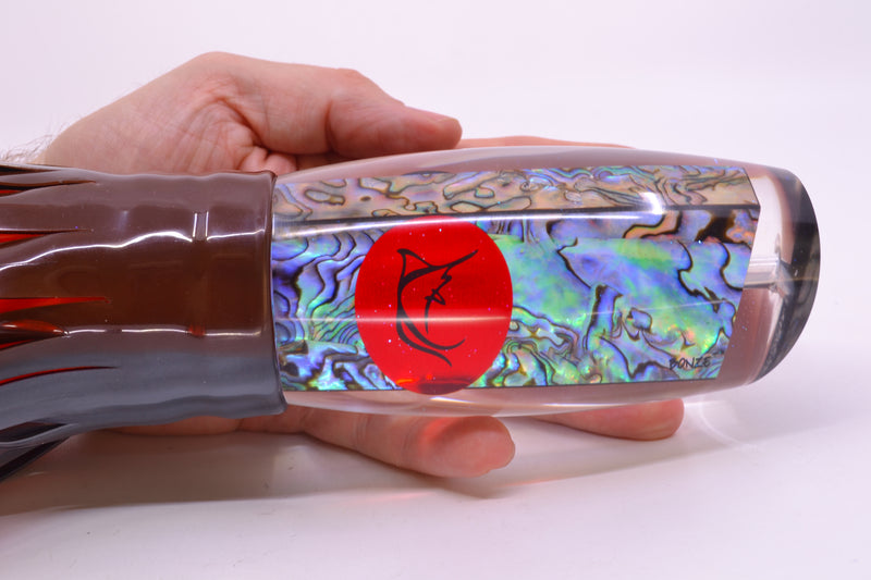 Bonze Lures Paua Shell Red Eyes Dog Bollocks 16" 20oz Skirted Root Beer-Silver Petrolero