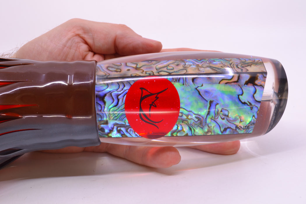 Bonze Lures Paua Shell Red Eyes Dog Bollocks 16" 20oz Skirted Root Beer-Silver Petrolero