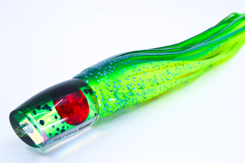 Moyes Lures Mahi MOP Green Back Red Eyes Small J-Boy 9" 5oz Skirted Mahi GZE