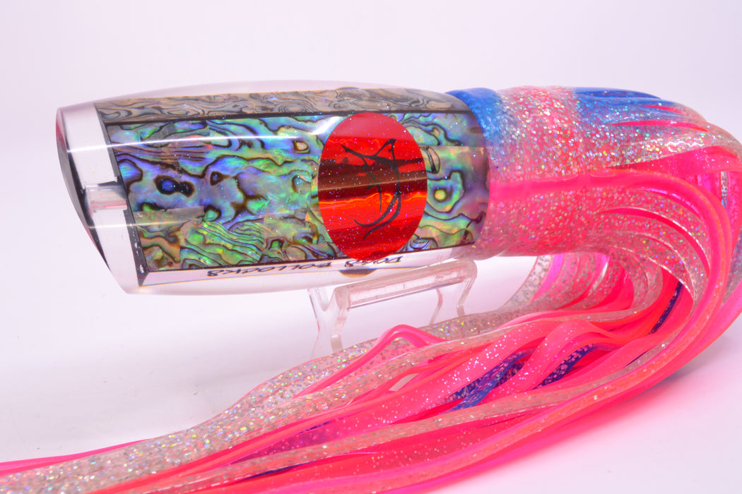 Bonze Lures Paua Shell Red Eyes Dog Bollocks 16" 20oz Skirted Holo-Blue Bars/Pink