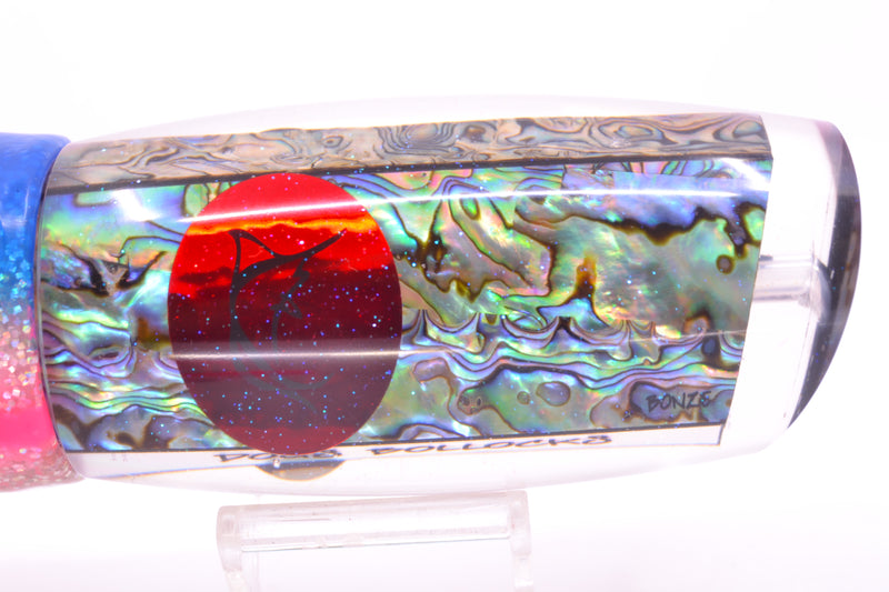 Bonze Lures Paua Shell Red Eyes Dog Bollocks 16" 20oz Skirted Holo-Blue Bars/Pink