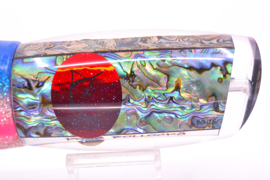 Bonze Lures Paua Shell Red Eyes Dog Bollocks 16" 20oz Skirted Holo-Blue Bars/Pink