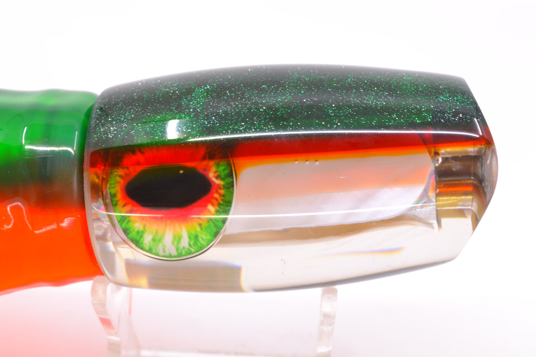 Coggin Lures White MOP Green-Orange Back 4-Hole Tado Mauna Loa Scoop 12" 9oz Skirted