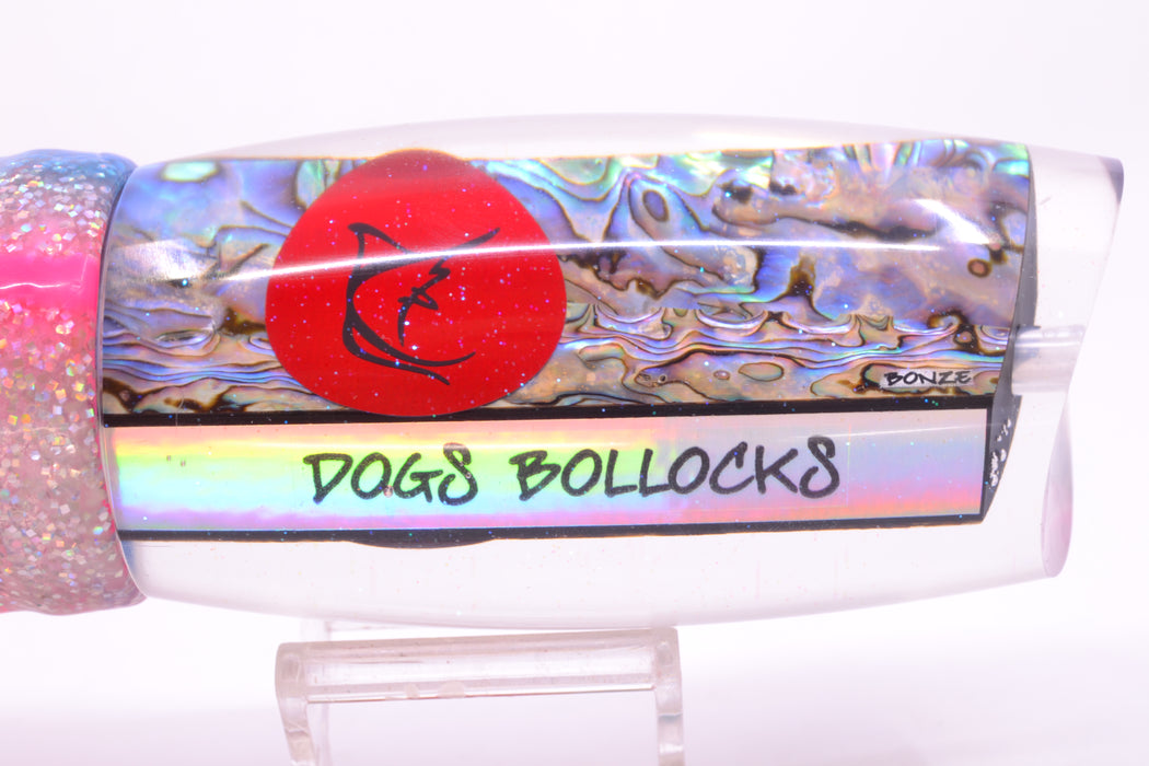 Bonze Lures Paua Shell Red Eyes Dog Bollocks 16" 20oz Skirted Holo-Blue Bars/Pink