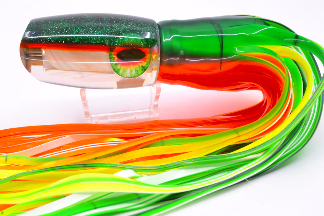 Coggin Lures White MOP Green-Orange Back 4-Hole Tado Mauna Loa Scoop 12" 9oz Skirted