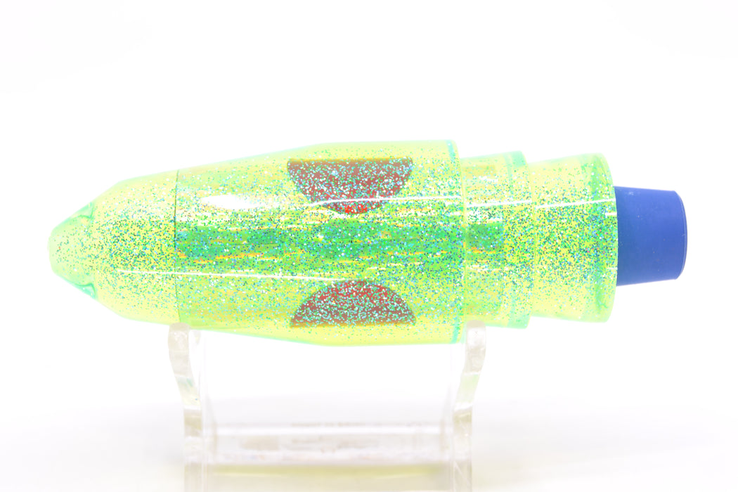 TANTRUM Lures Chartreuse Rainbow Ice Blue Glitter Back Red Eyes Medium Bullet 9" 5.5oz GZE