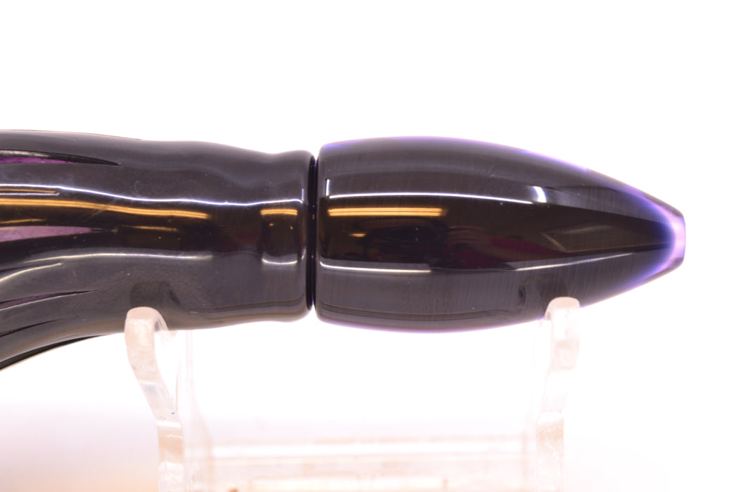 Moyes Lures Purple Mirrored Black Back Taxi Eyes Poon 5" 2oz Skirted Black Skipjack