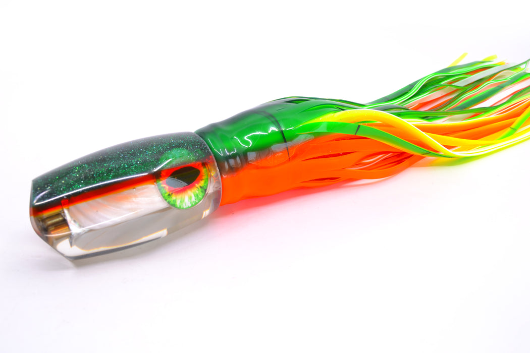 Coggin Lures White MOP Green-Orange Back 4-Hole Tado Mauna Loa Scoop 12" 9oz Skirted