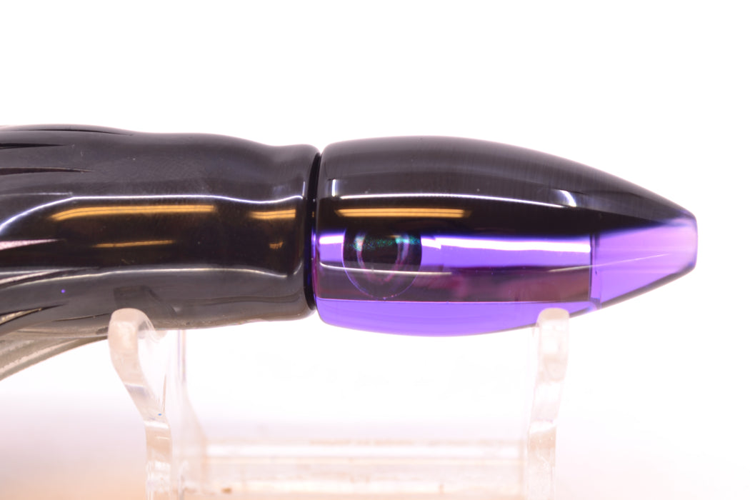 Moyes Lures Purple Mirrored Black Back Taxi Eyes Poon 5" 2oz Skirted Black Skipjack