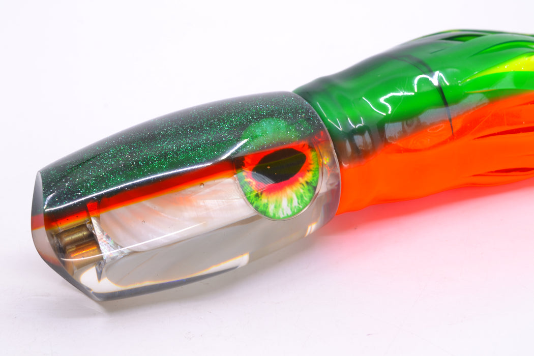 Coggin Lures White MOP Green-Orange Back 4-Hole Tado Mauna Loa Scoop 12" 9oz Skirted