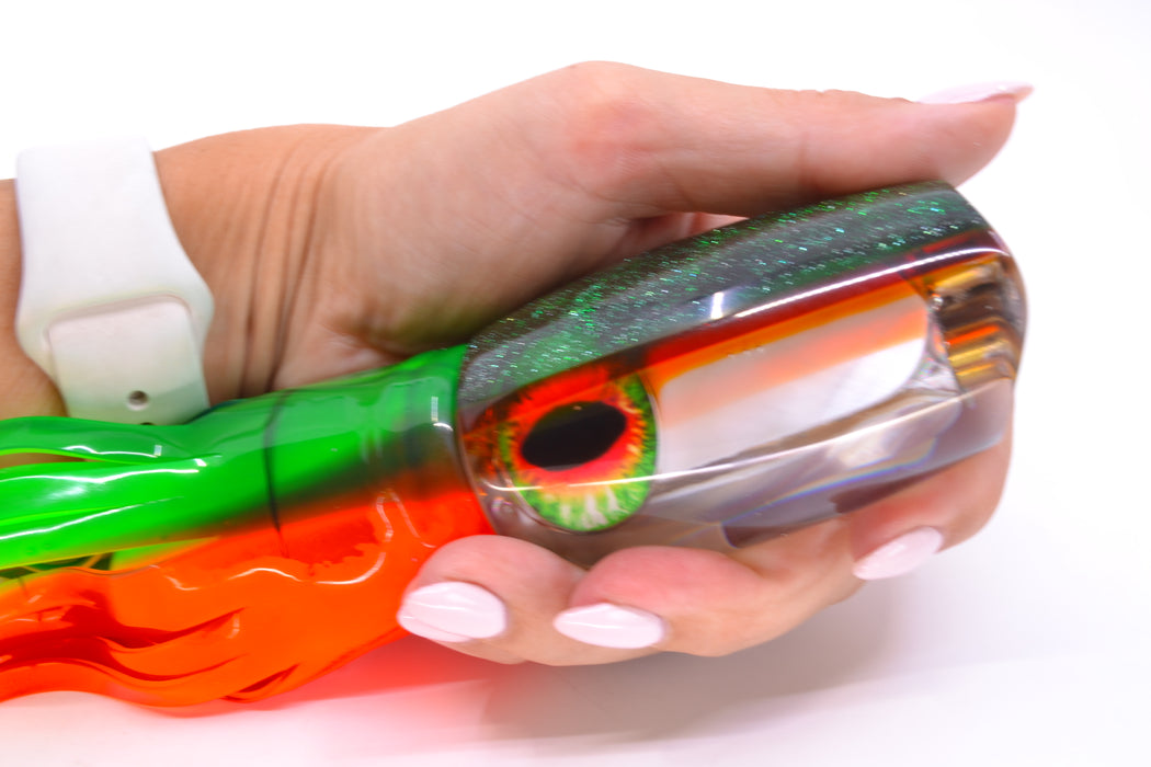 Coggin Lures White MOP Green-Orange Back 4-Hole Tado Mauna Loa Scoop 12" 9oz Skirted