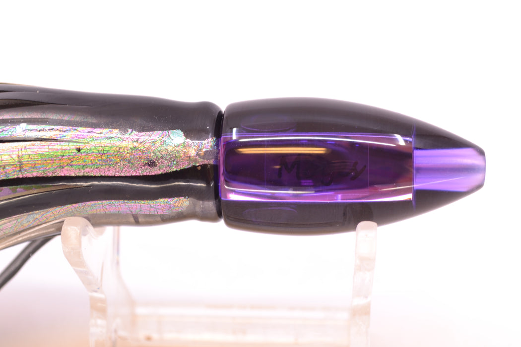 Moyes Lures Purple Mirrored Black Back Taxi Eyes Poon 5" 2oz Skirted Black Skipjack