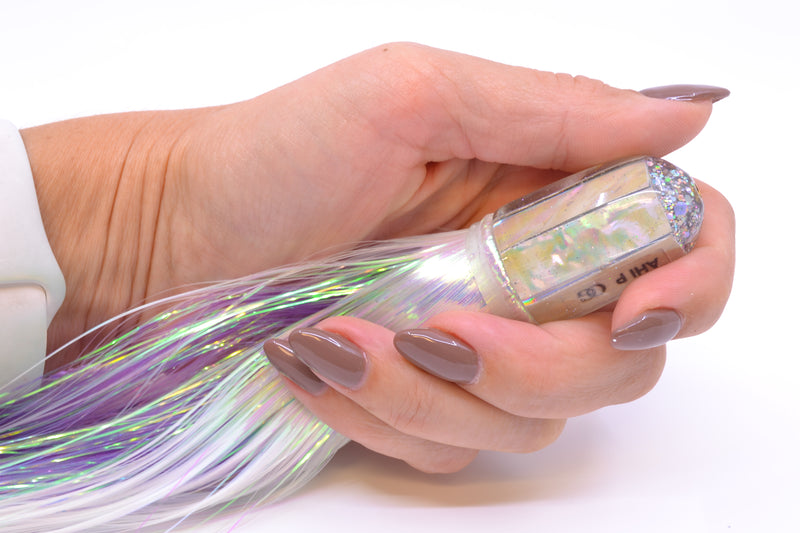 Marlin Magic Lures White Awabi Ahi P Bullet 7" 3.7oz Flashabou White/Purple GZE