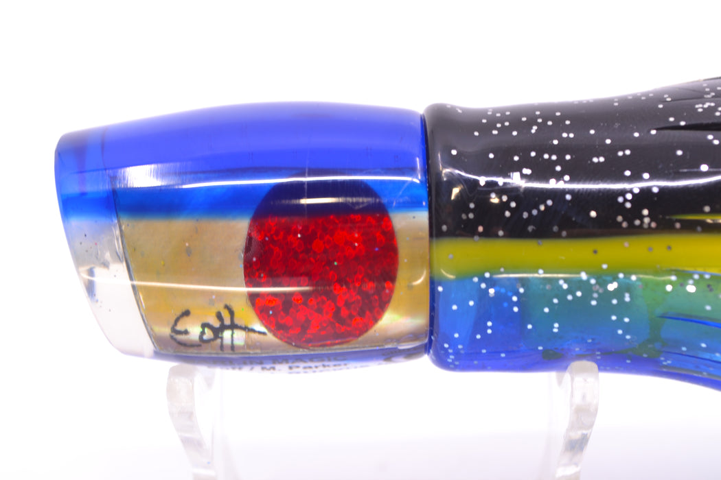 Marlin Magic Golden MOP Blue Back Red Eyes Small Ruckus 9" 5oz Skirted Black-Yellow-Blue