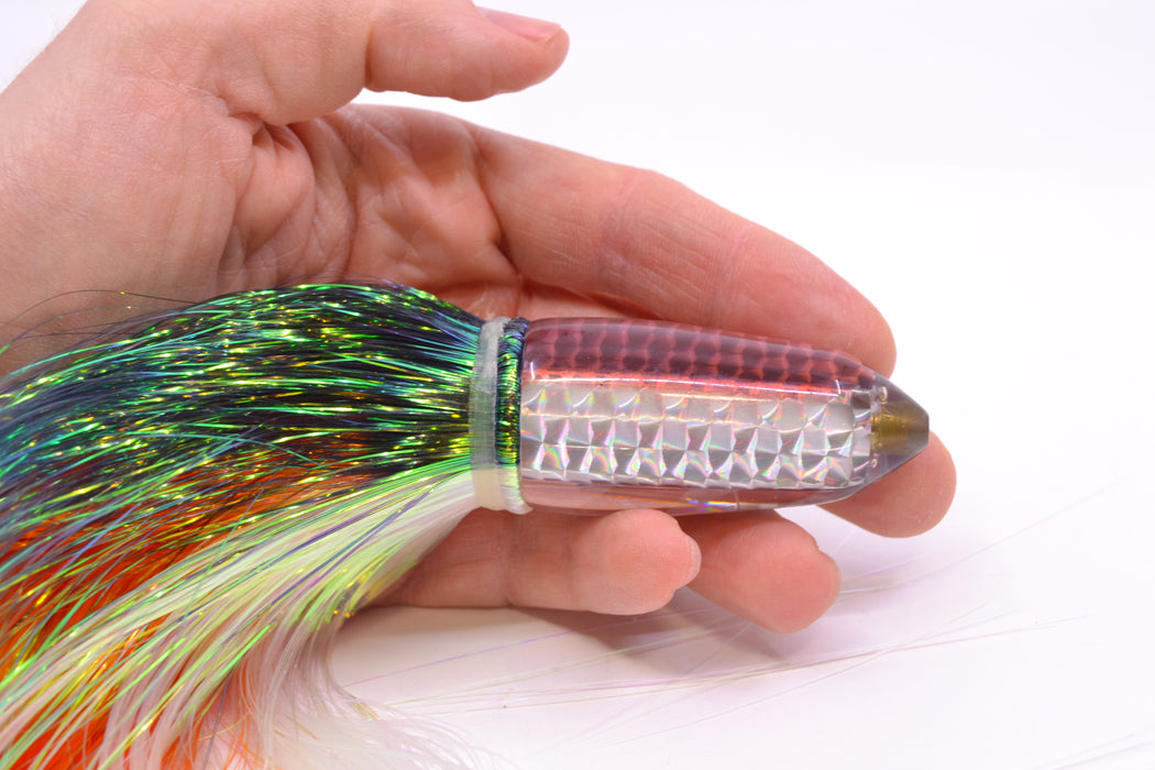 Joe Yee Lures by KEGZ Silver Rainbow Root Beer Back Lead Shorty Bullet 9" 5oz Flashabou