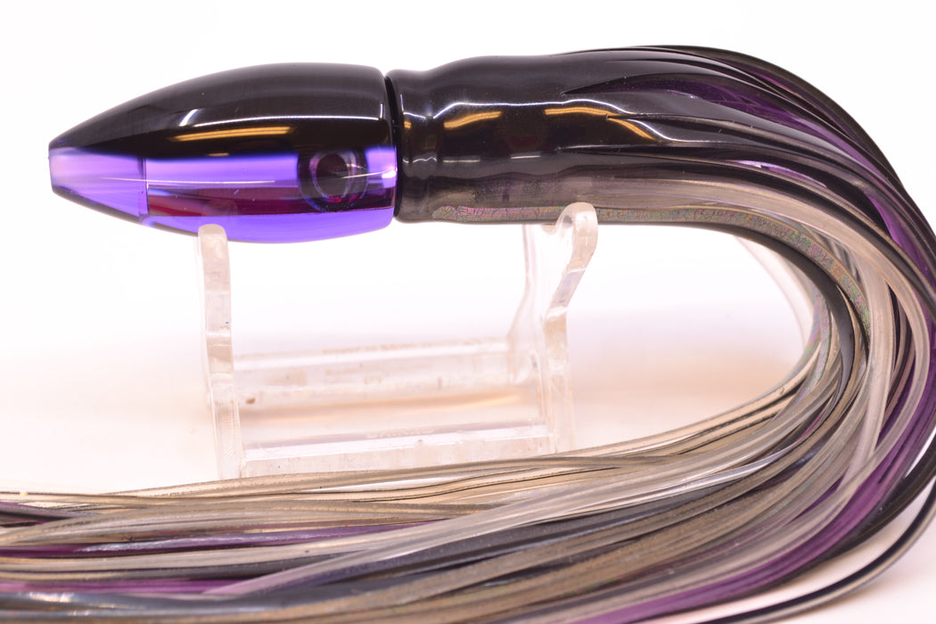 Moyes Lures Purple Mirrored Black Back Taxi Eyes Poon 5" 2oz Skirted Black Skipjack