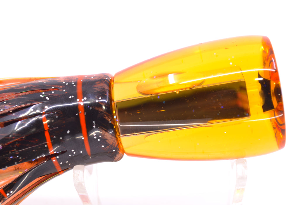 Bonze Lures Amber Mirrored Red Eyes D Shackle 9" 3.5oz Skirted Root Beer-Petrolero