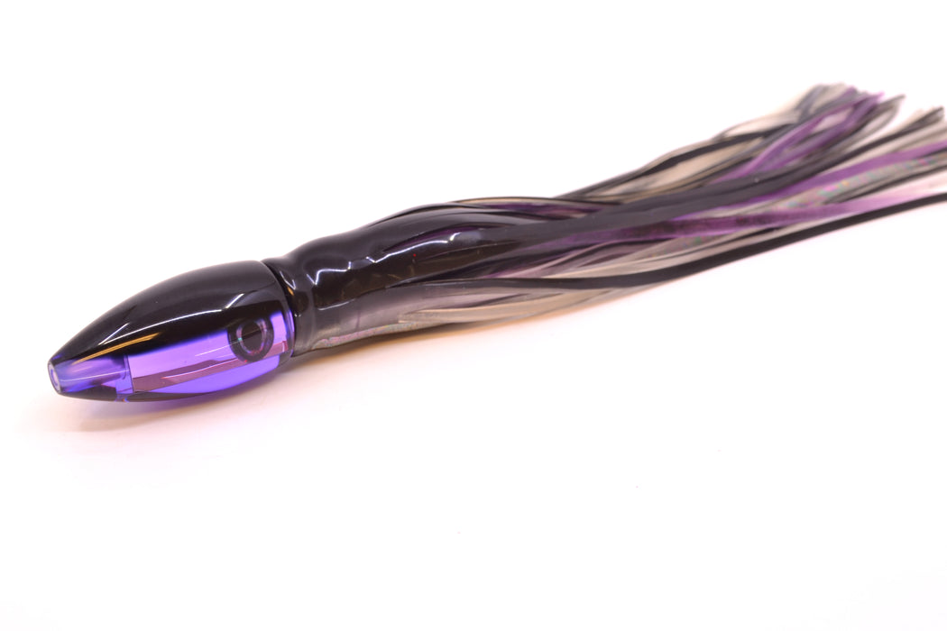 Moyes Lures Purple Mirrored Black Back Taxi Eyes Poon 5" 2oz Skirted Black Skipjack