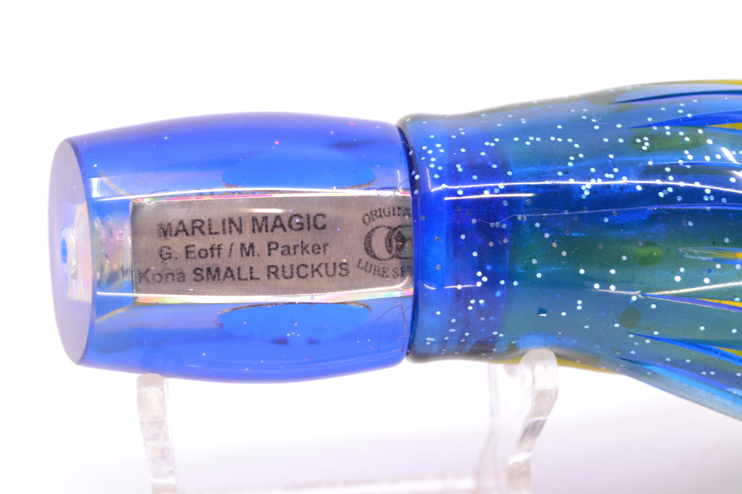 Marlin Magic Golden MOP Blue Back Red Eyes Small Ruckus 9" 5oz Skirted Black-Yellow-Blue
