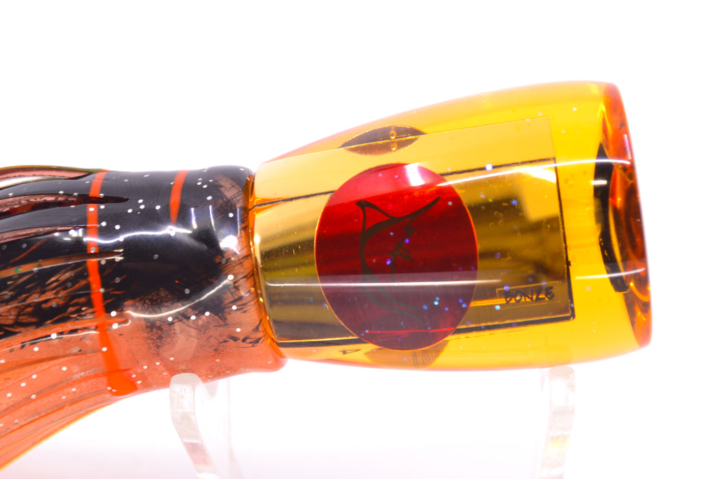 Bonze Lures Amber Mirrored Red Eyes D Shackle 9" 3.5oz Skirted Root Beer-Petrolero