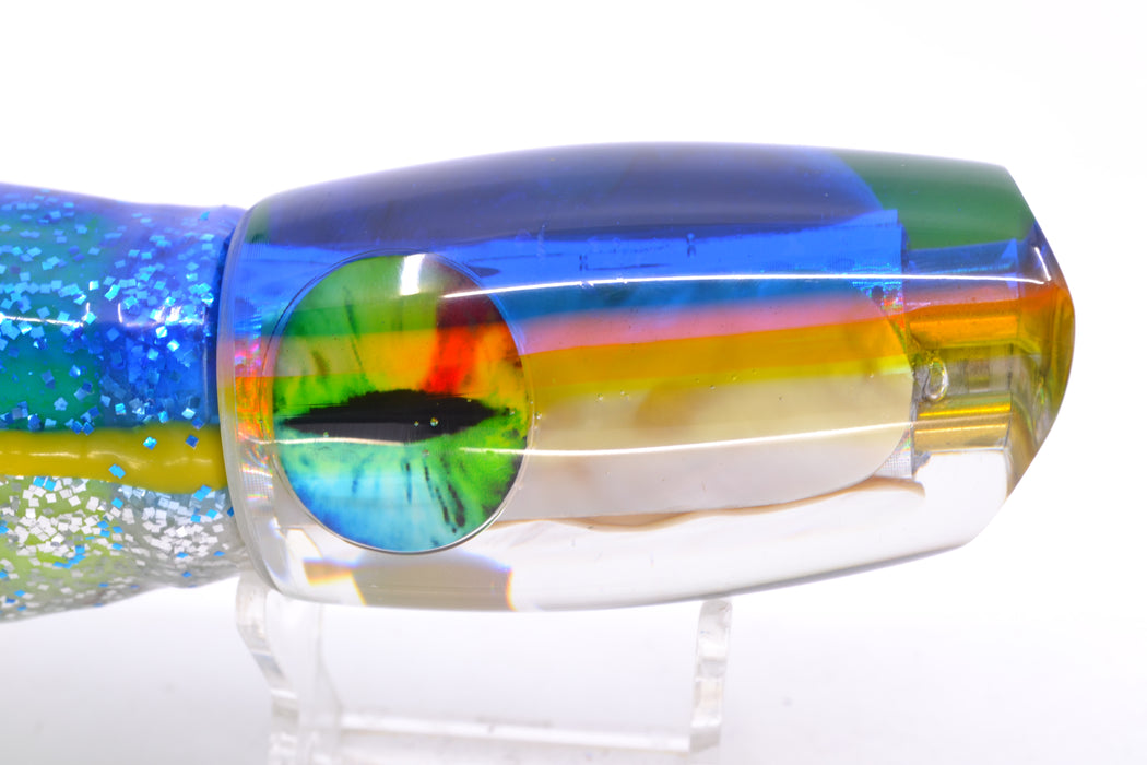 Coggin Lures White MOP Blue-Pink-Yellow Back 4-Hole Tado Mauna Loa Scoop 12" 9oz Skirted