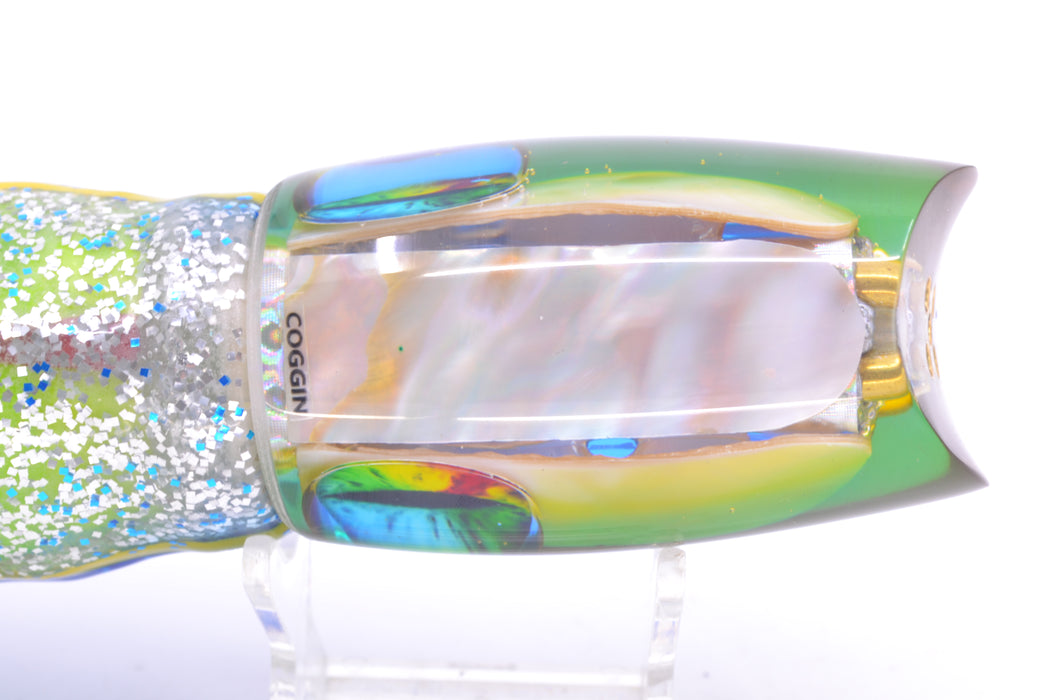 Coggin Lures White MOP Blue-Pink-Yellow Back 4-Hole Tado Mauna Loa Scoop 12" 9oz Skirted