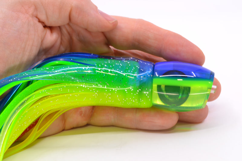 Moyes Lures Chartreuse MOP Blue-Green Back NEW Small Blaster 9" 4.5oz Skirted