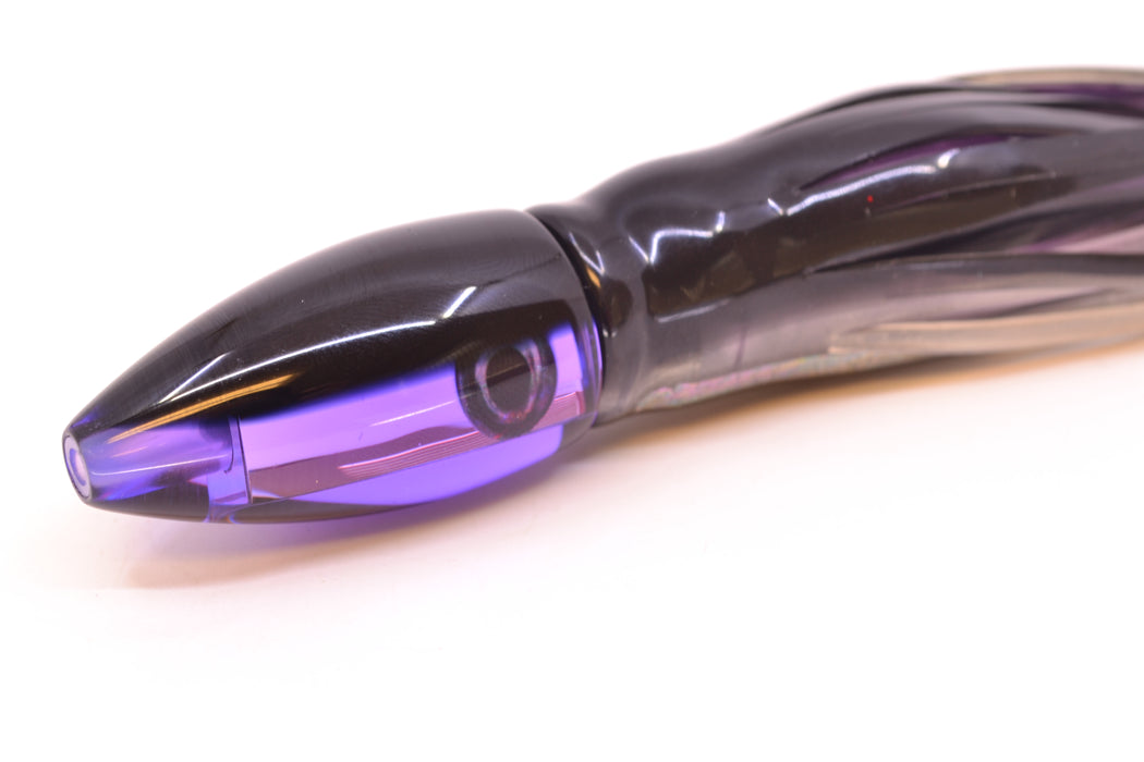 Moyes Lures Purple Mirrored Black Back Taxi Eyes Poon 5" 2oz Skirted Black Skipjack