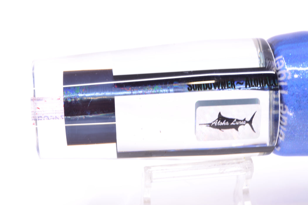 Aloha Lures Clear Mirrored Black Aurora Sundowner 14" 11.5oz FT Vinyl Blue Tiger