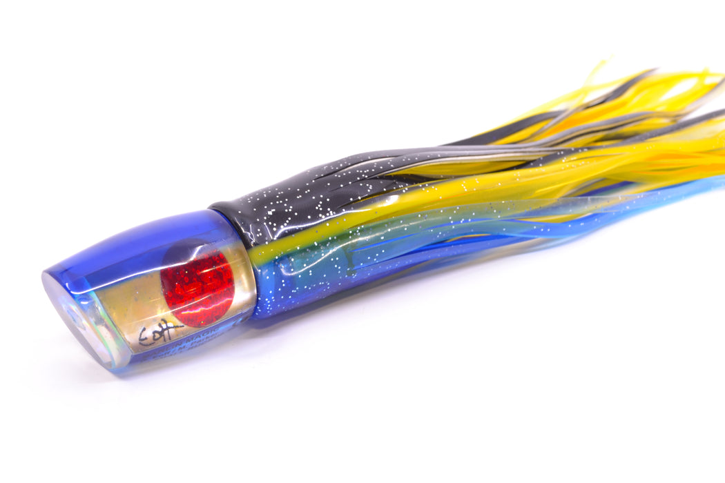Marlin Magic Golden MOP Blue Back Red Eyes Small Ruckus 9" 5oz Skirted Black-Yellow-Blue