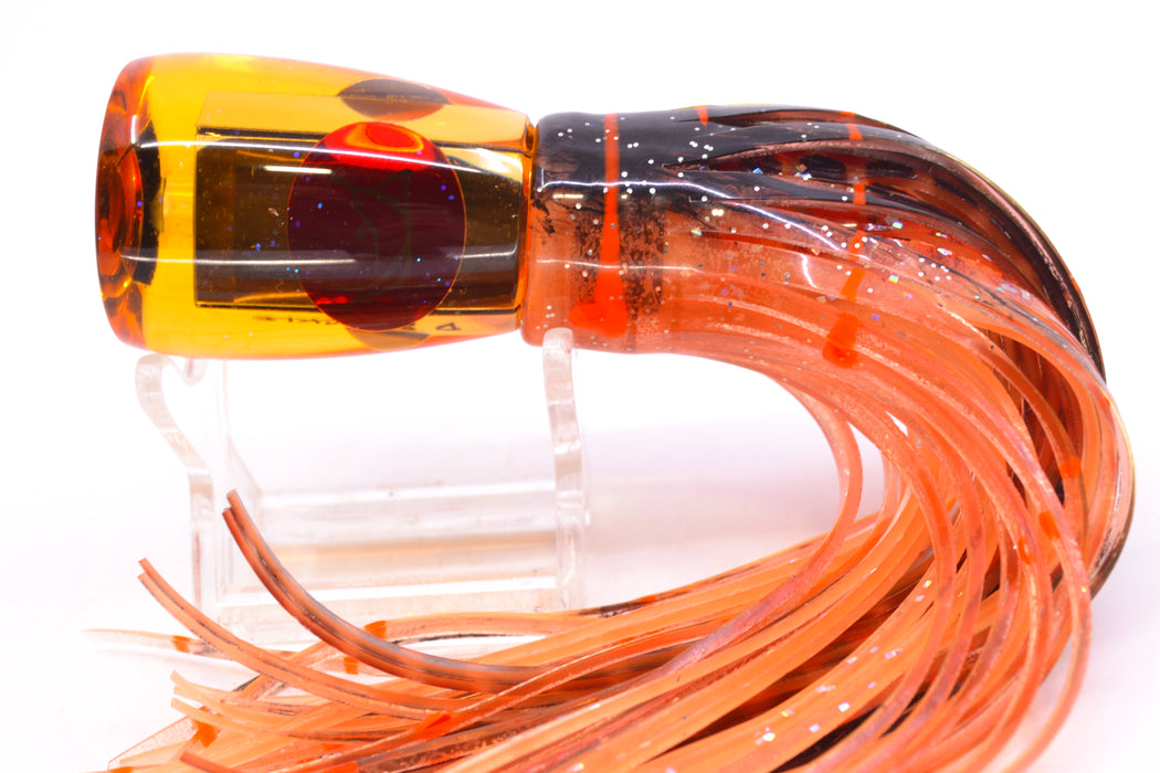 Bonze Lures Amber Mirrored Red Eyes D Shackle 9" 3.5oz Skirted Root Beer-Petrolero
