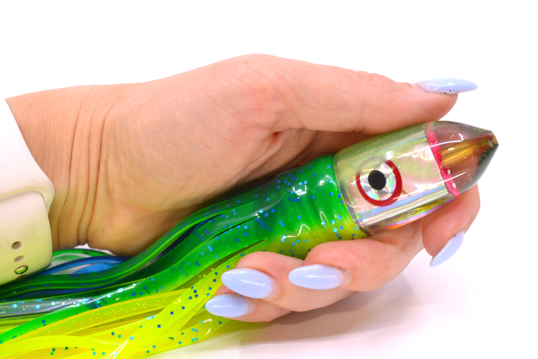 Bomboy Lures White Abalone Light Green Back Baby Bomb 9" 5oz Skirted Mahi