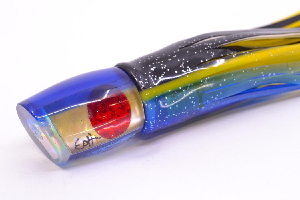 Marlin Magic Golden MOP Blue Back Red Eyes Small Ruckus 9" 5oz Skirted Black-Yellow-Blue