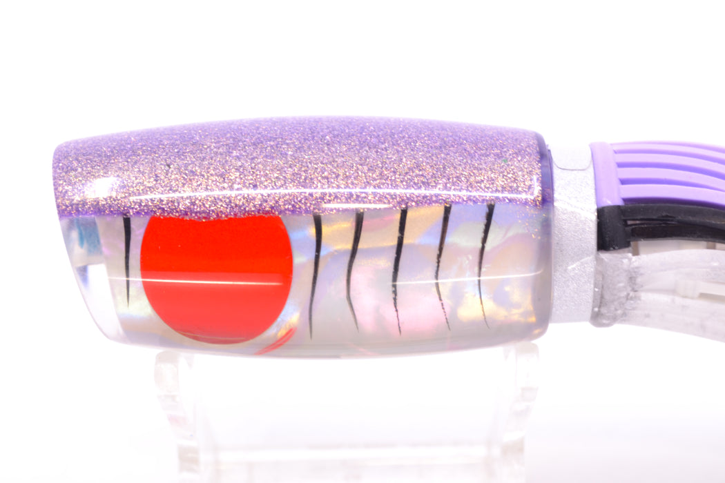 Amaral Lures White Iridescent Pearl Black Stripes Purple Back Red Eyes Caninana 11" 4oz