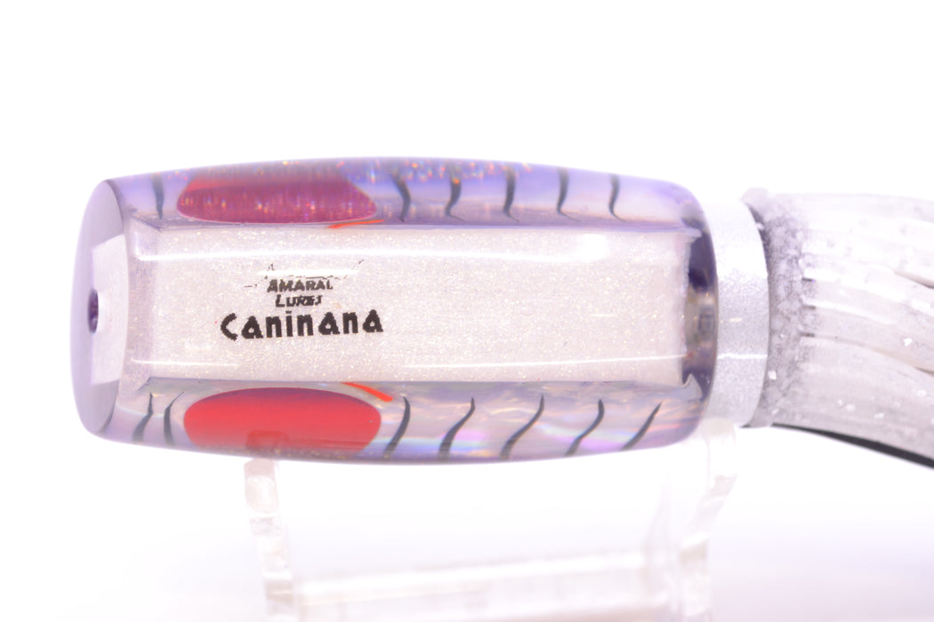 Amaral Lures White Iridescent Pearl Black Stripes Purple Back Red Eyes Caninana 11" 4oz