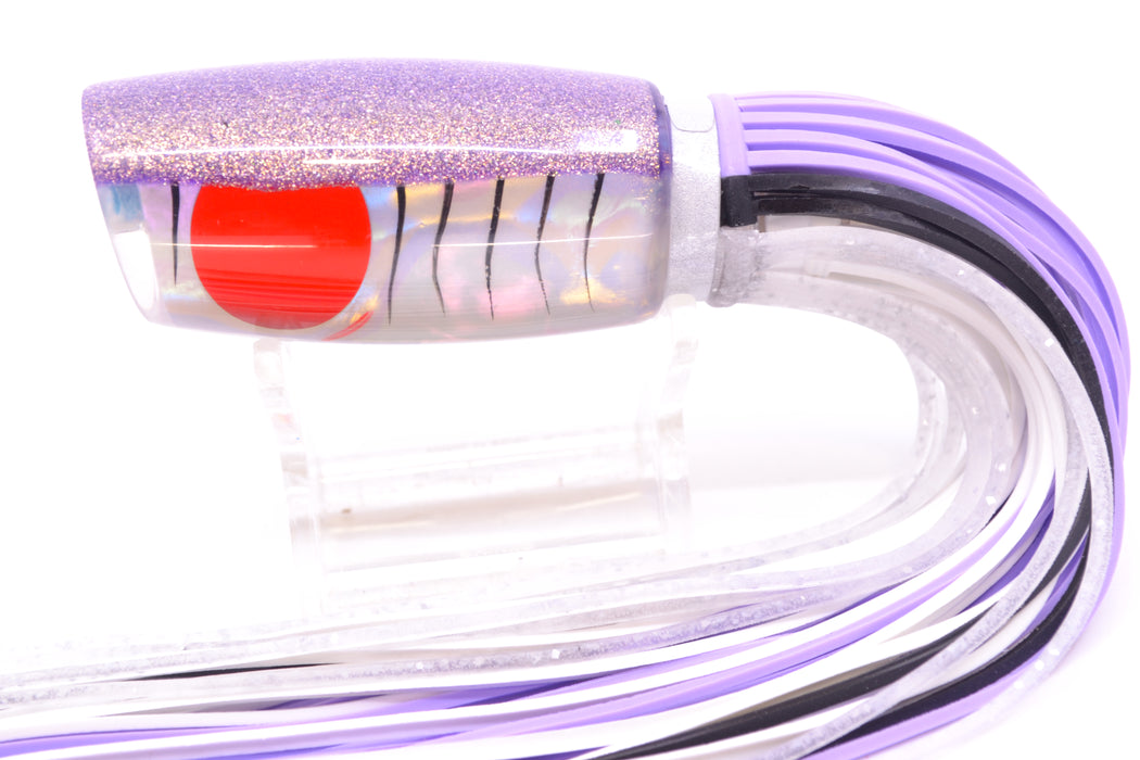 Amaral Lures White Iridescent Pearl Black Stripes Purple Back Red Eyes Caninana 11" 4oz