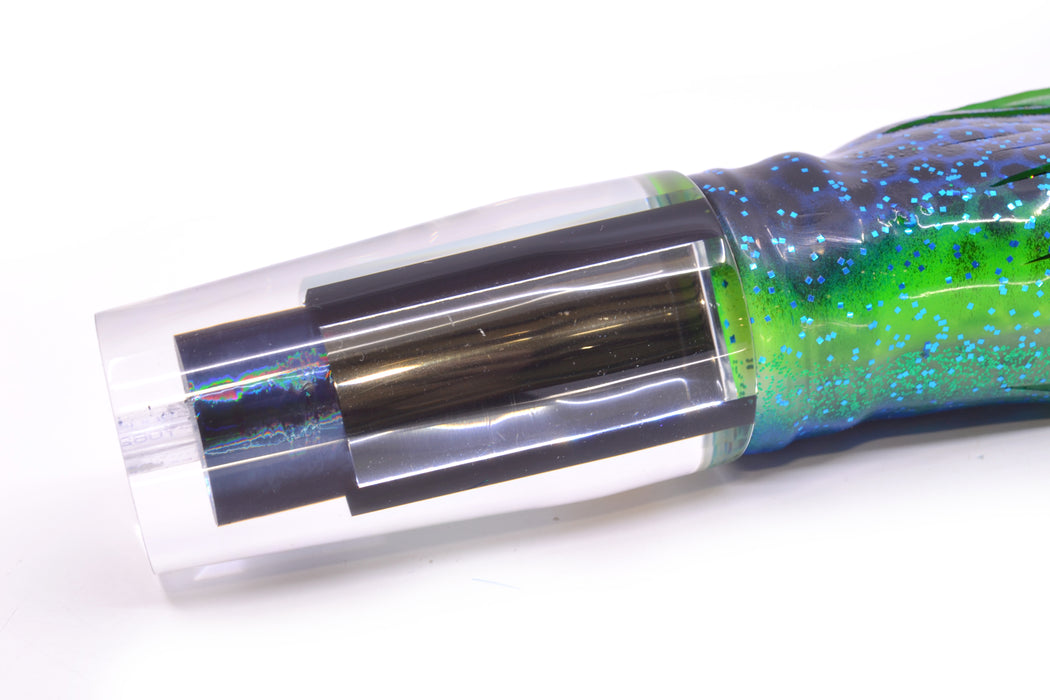 Aloha Lures Clear Mirrored Black Aurora Sundowner 14" 11.5oz Skirted Black Dots-Blue Dots