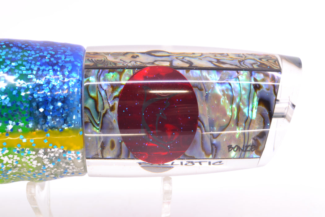 Bonze Lures Paua Shell Red Eyes Ballistic 12" 13.5oz Skirted Blue-Yellow-Silver