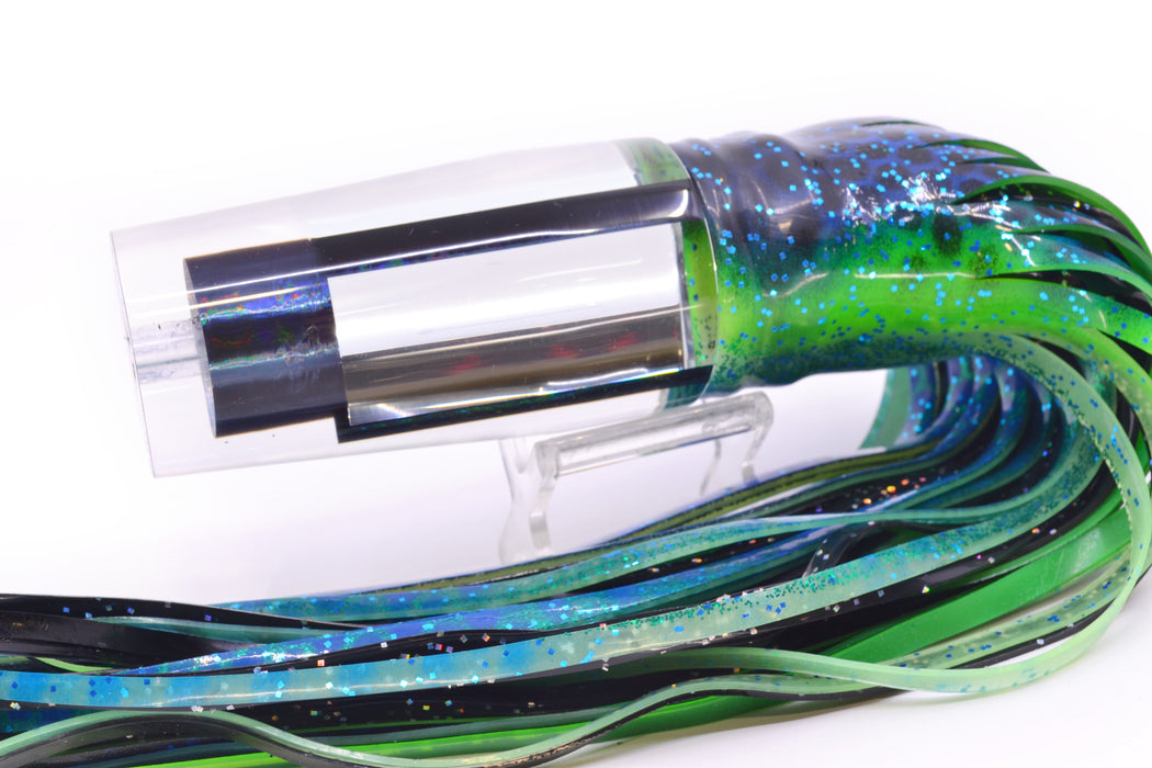 Aloha Lures Clear Mirrored Black Aurora Sundowner 14" 11.5oz Skirted Black Dots-Blue Dots