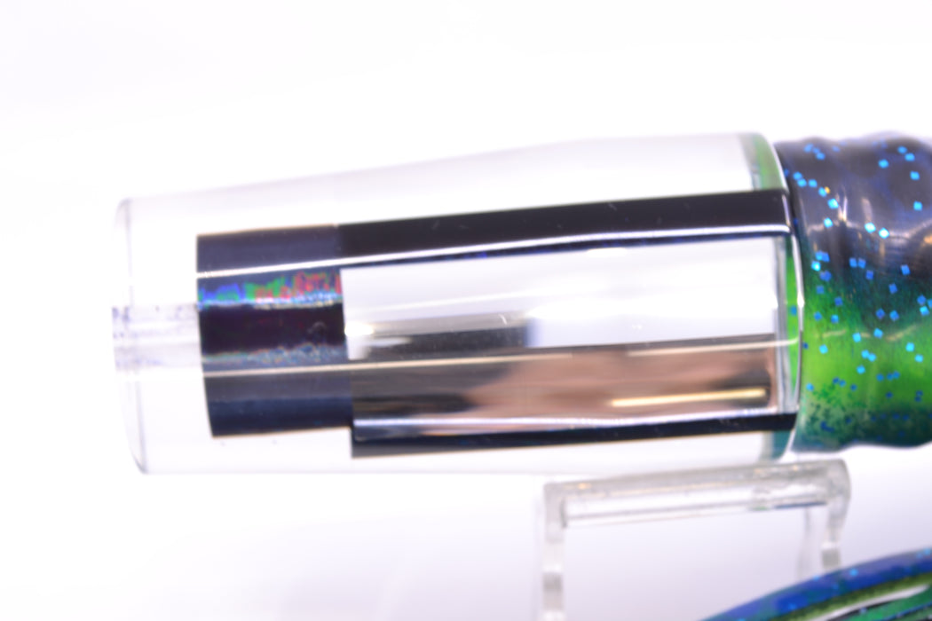 Aloha Lures Clear Mirrored Black Aurora Sundowner 14" 11.5oz Skirted Black Dots-Blue Dots