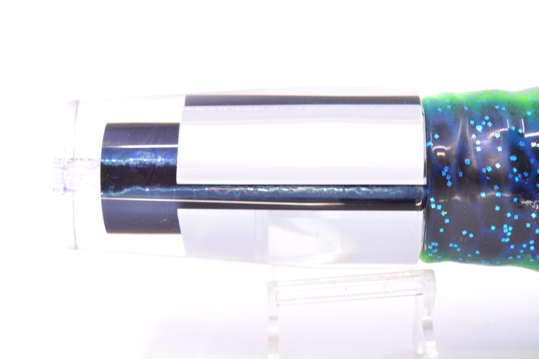 Aloha Lures Clear Mirrored Black Aurora Sundowner 14" 11.5oz Skirted Black Dots-Blue Dots