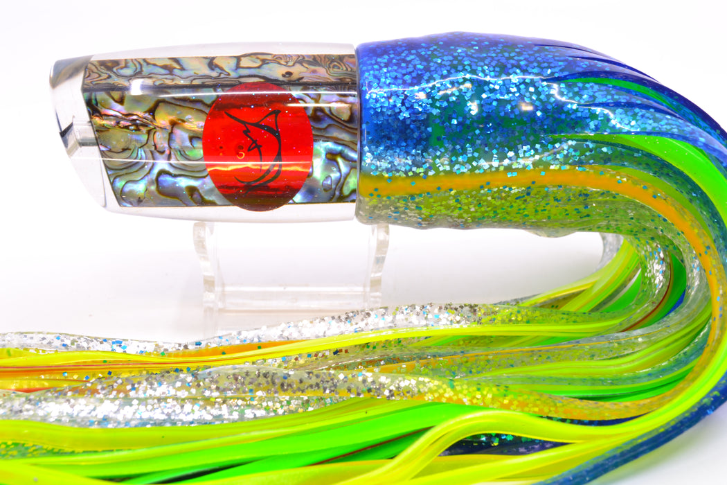 Bonze Lures Paua Shell Red Eyes Ballistic 12" 13.5oz Skirted Blue-Yellow-Silver